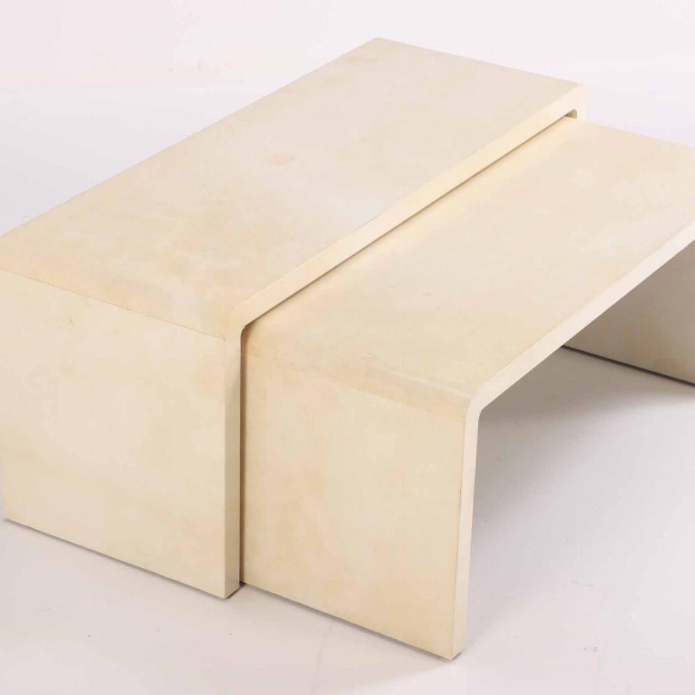 Argentine Nesting Parchment Waterfall Coffee Tables, in the Manner of Jean-Michel Frank.