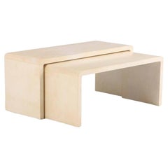 Nesting Parchment Waterfall Coffee Tables, in the Manner of Jean-Michel Frank.