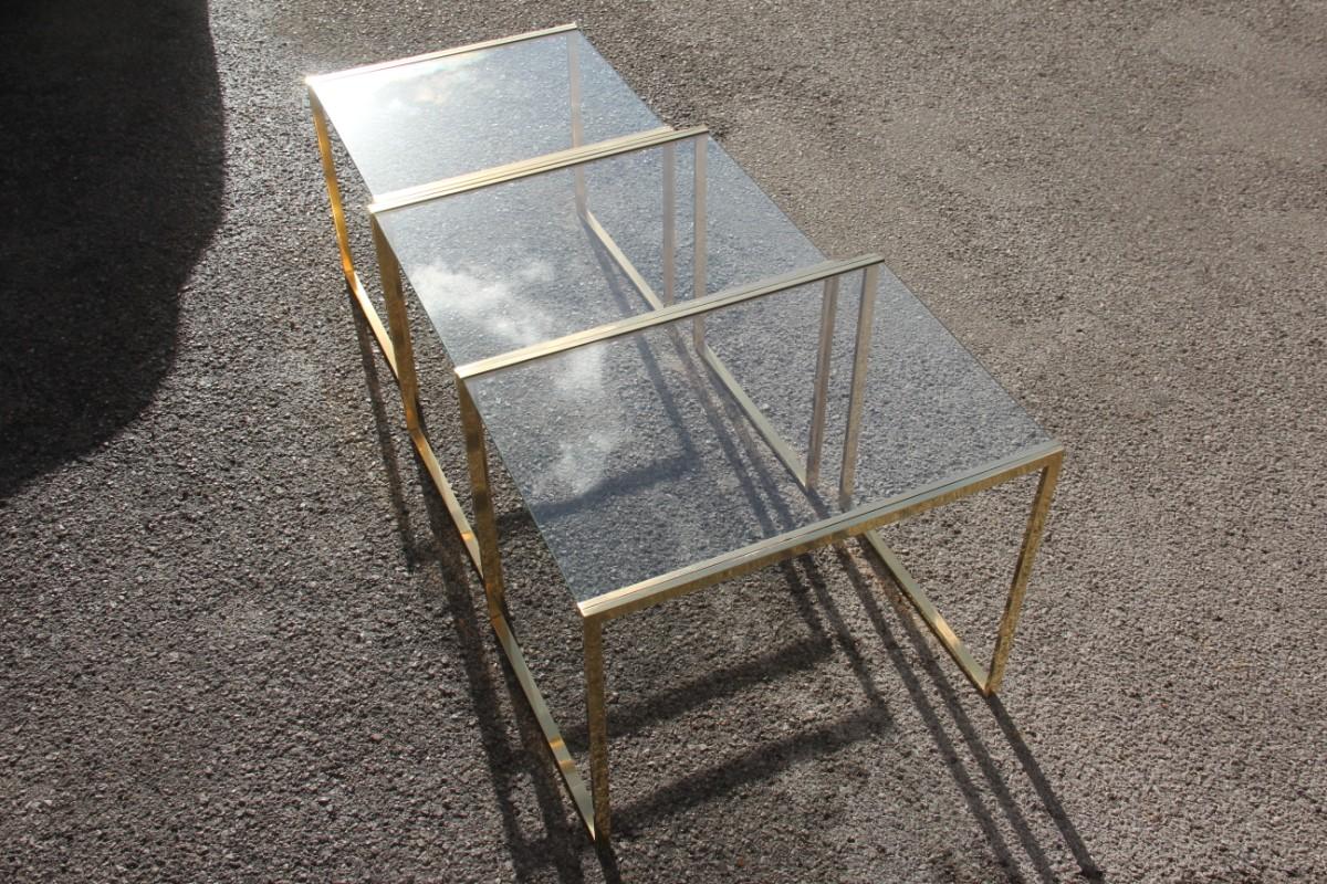 Nesting Rectangular Coffee Table Different Sizes Brass and Crystal Gold, 1970s For Sale 7