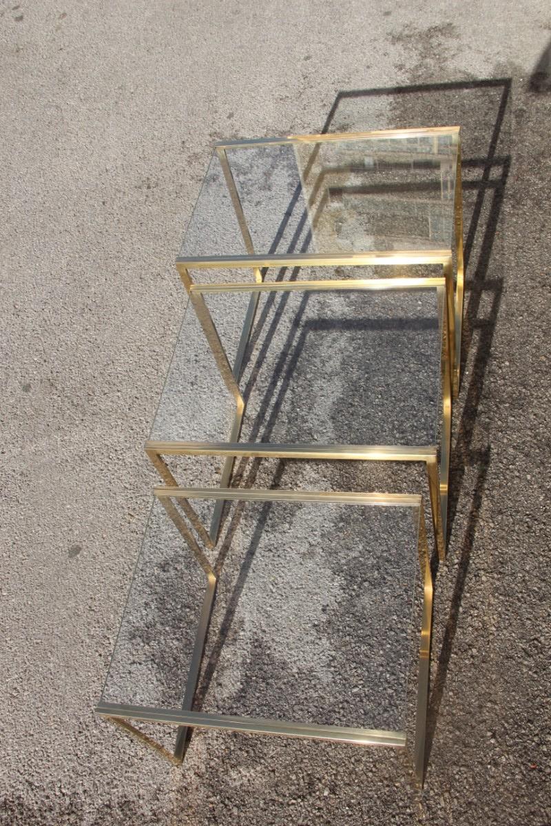 Nesting Rectangular Coffee Table Different Sizes Brass and Crystal Gold, 1970s For Sale 9