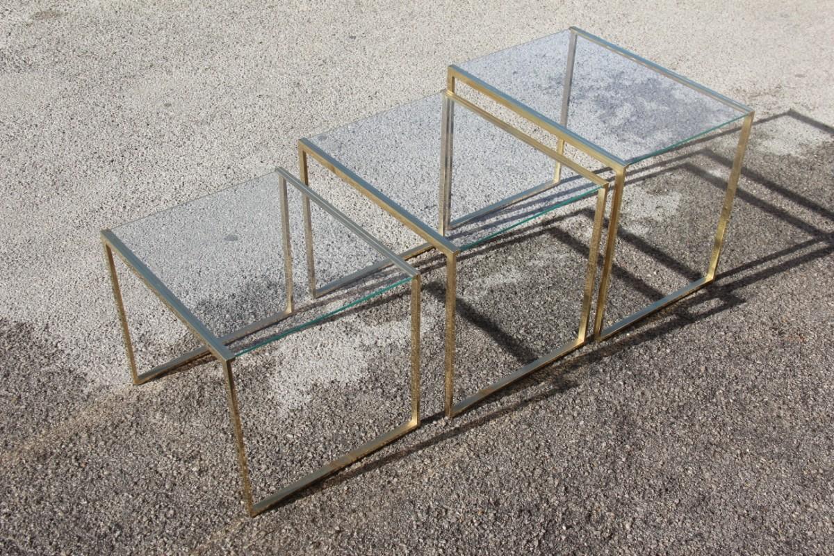 Mid-Century Modern Nesting Rectangular Coffee Table Different Sizes Brass and Crystal Gold, 1970s For Sale