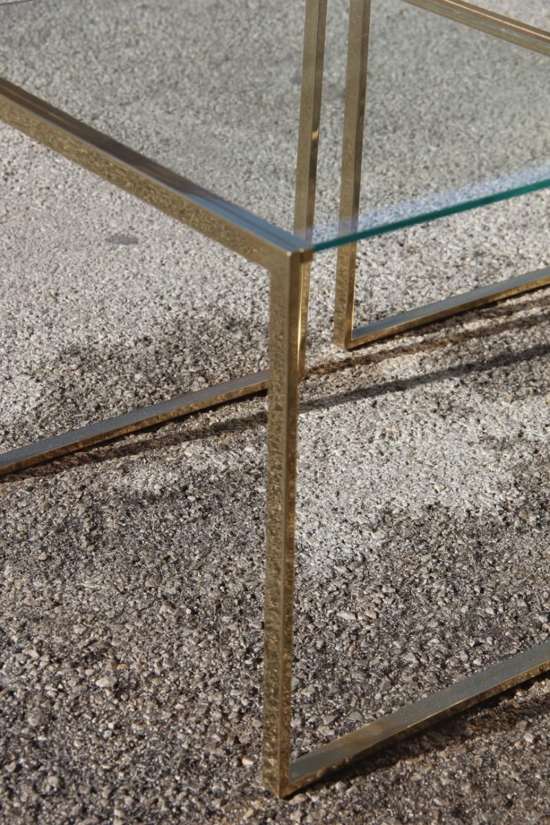 Italian Nesting Rectangular Coffee Table Different Sizes Brass and Crystal Gold, 1970s For Sale