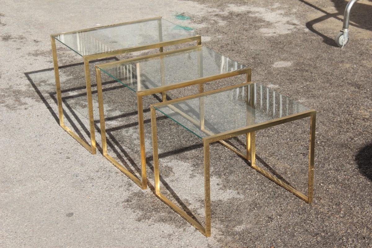 Late 20th Century Nesting Rectangular Coffee Table Different Sizes Brass and Crystal Gold, 1970s For Sale