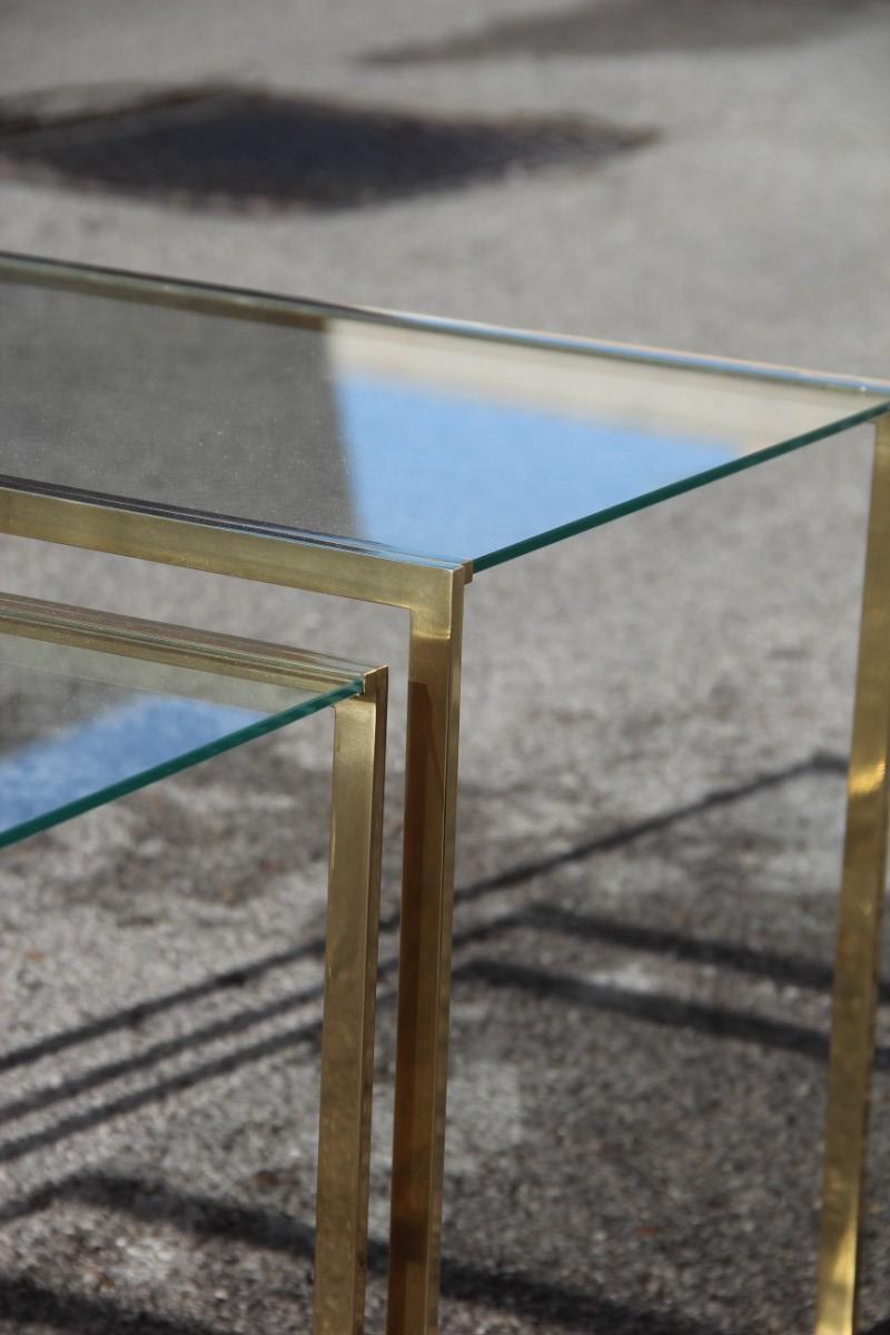 Nesting Rectangular Coffee Table Different Sizes Brass and Crystal Gold, 1970s For Sale 2