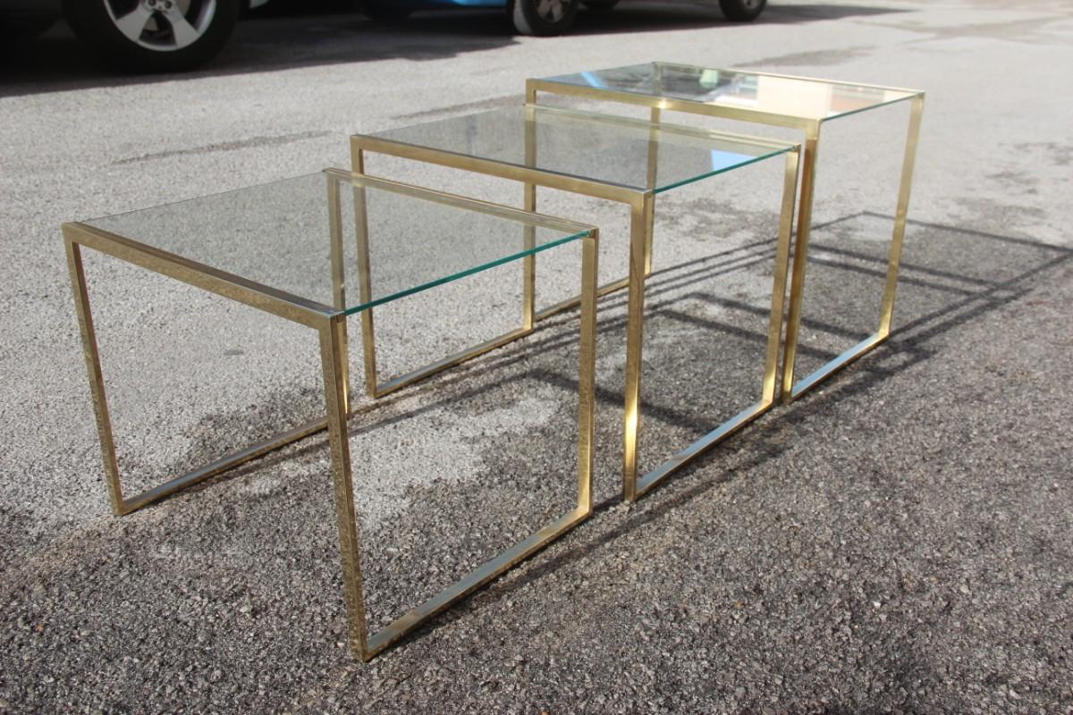 Nesting Rectangular Coffee Table Different Sizes Brass and Crystal Gold, 1970s For Sale 3