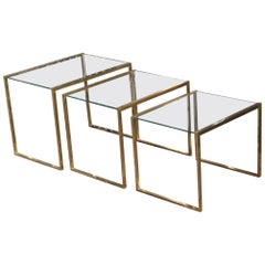 Nesting Rectangular Coffee Table Different Sizes Brass and Crystal Gold, 1970s