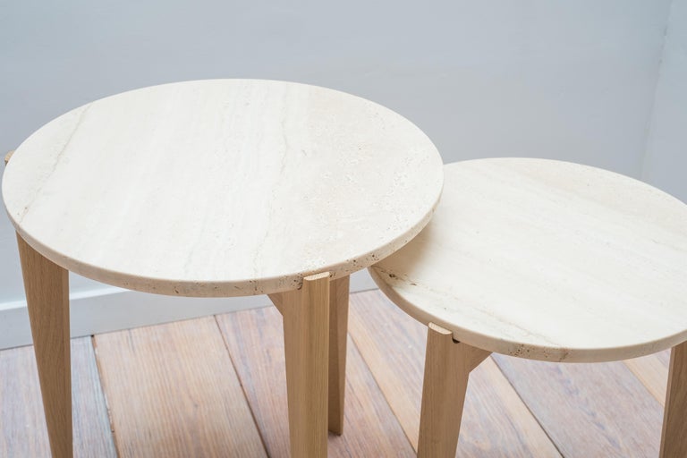 Nesting Round Tripod Side Table In White Oak With Travertine For Sale At 1stdibs