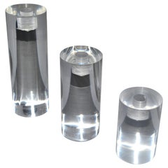 Nesting Set of 3 Mid-Century Modern Lucite Handmade Round Candleholders