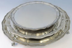 Nesting Set of Three Sterling Silver Footed Round Trays, English Hallmarked