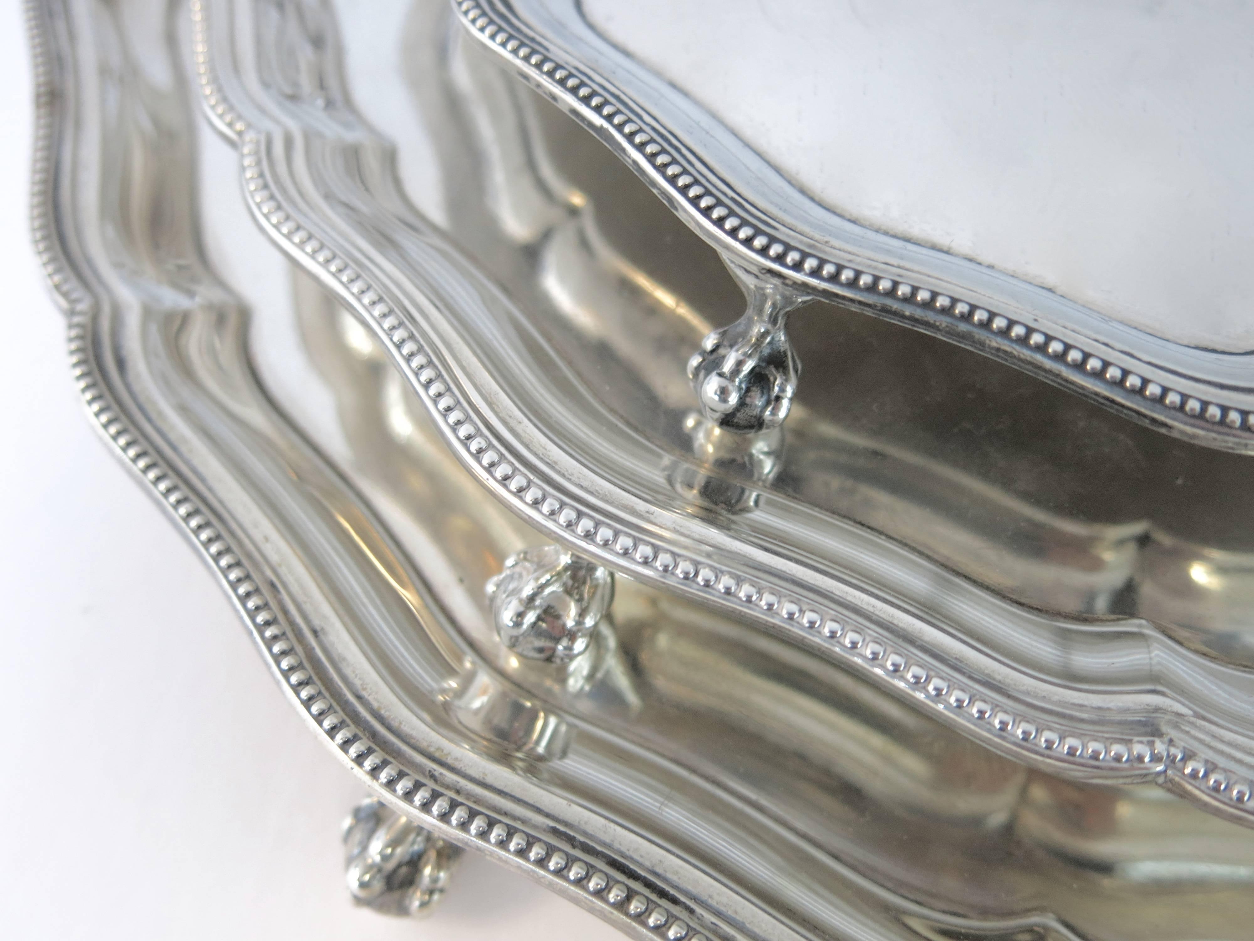 Nesting Set of Three Sterling Silver Footed Round Trays, English Hallmarked For Sale 5