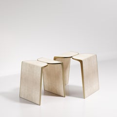 Nesting Shagreen Side Tables with Bronze Patina Brass Details by Kifu Paris