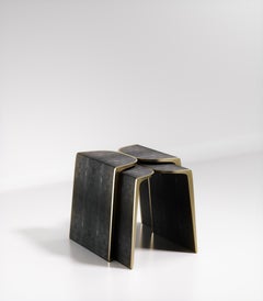 Nesting Shagreen Side Tables with Bronze Patina Brass Details by Kifu Paris