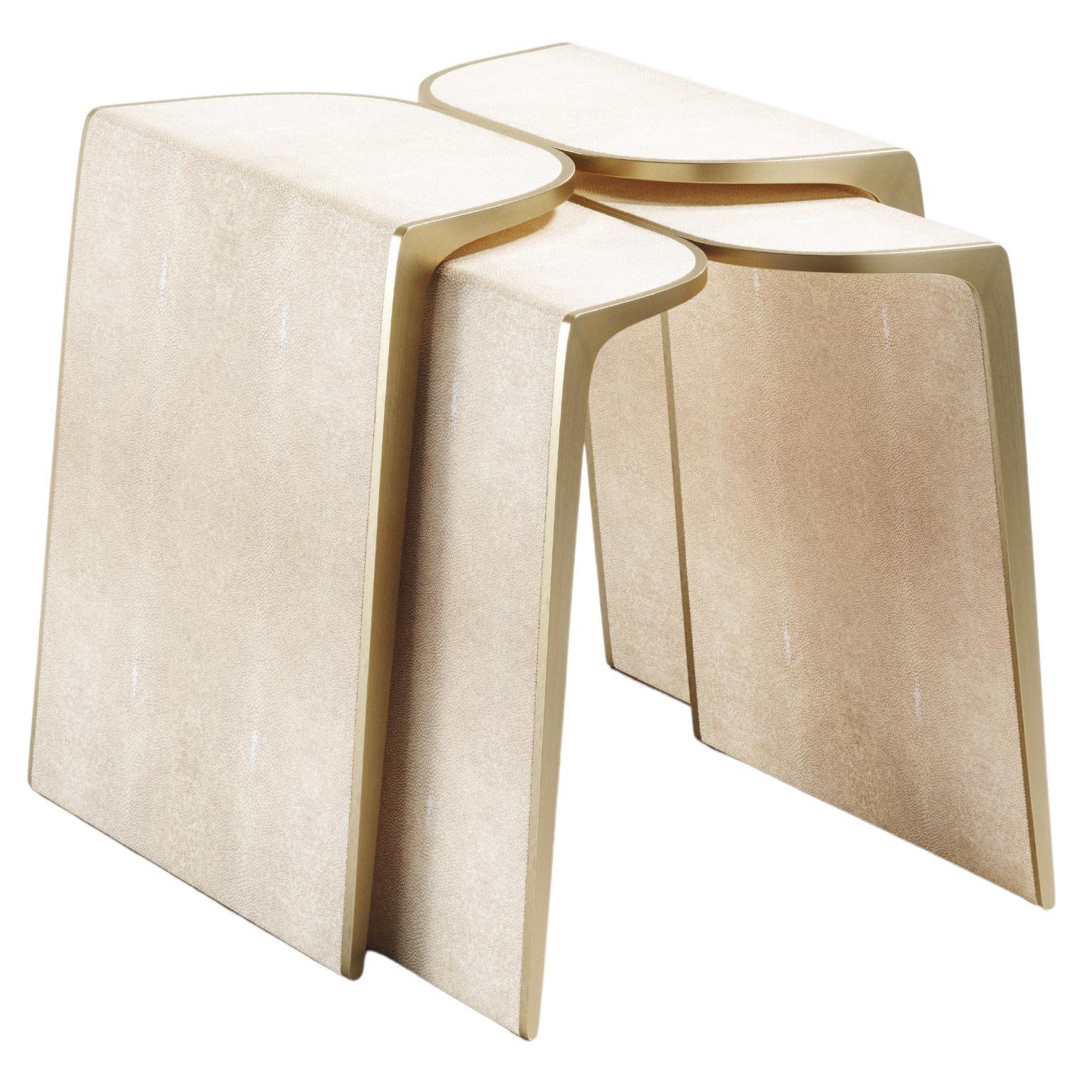 Nesting Shagreen Side Tables with Bronze Patina Brass Details by Kifu Paris For Sale