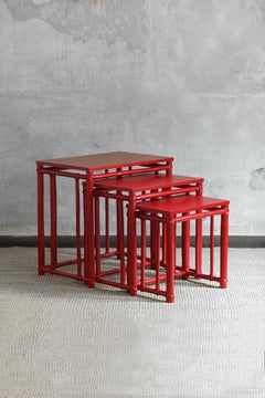 Nesting side tables in red lacquered bamboo – Mcguire San Francisco 1970