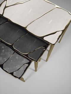 Nesting Side Tables in Shagreen, Quartz and Bronze-Patina Brass by R&Y Augousti