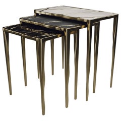 Nesting Side Tables in Shagreen, Quartz and Bronze-Patina Brass by R&Y Augousti