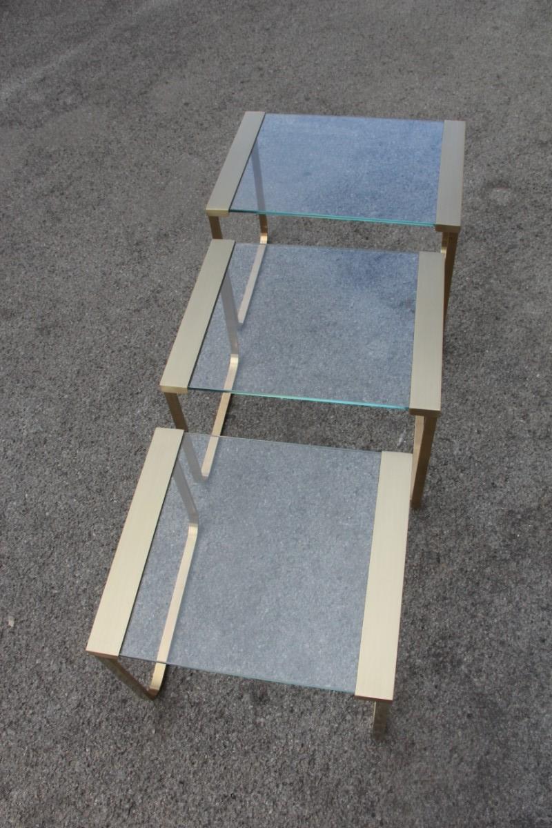 Nesting Table Coffee Italian 1970s Brass Satin Glass Gold Color Rectangular 8