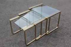 Nesting Table Coffee Italian 1970s Brass Satin Glass Gold Color Rectangular
