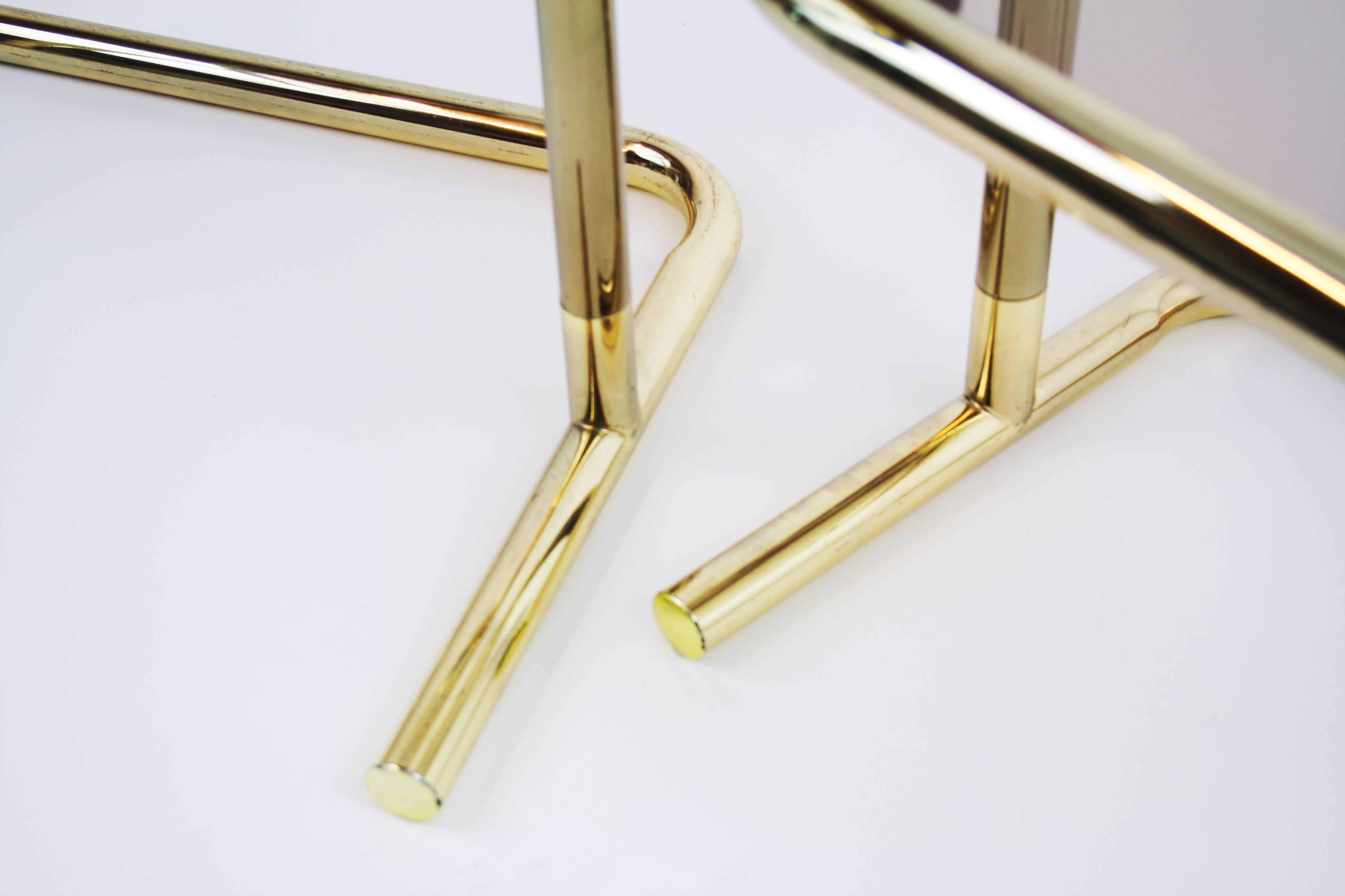 Nesting Table Set Attributed to Design Pierre Cardin, Brass Smoked Glass, France For Sale 3