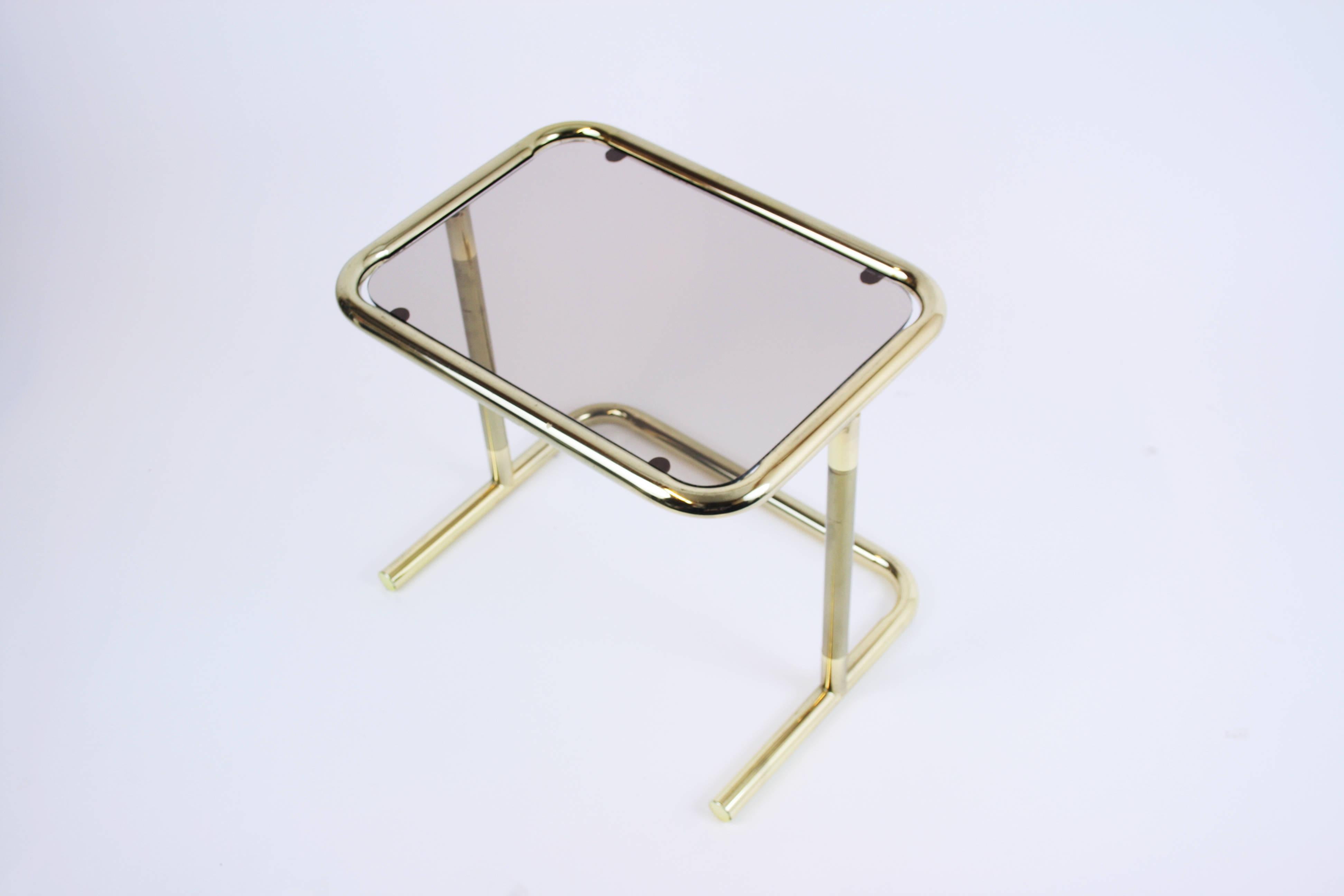 Nesting Table Set Attributed to Design Pierre Cardin, Brass Smoked Glass, France For Sale 5