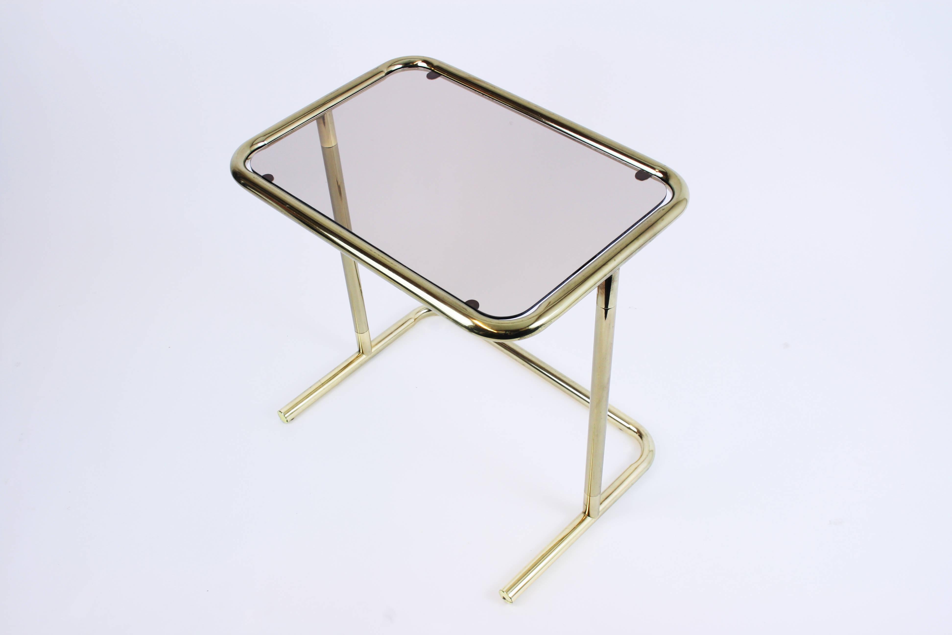 Nesting Table Set Attributed to Design Pierre Cardin, Brass Smoked Glass, France For Sale 6