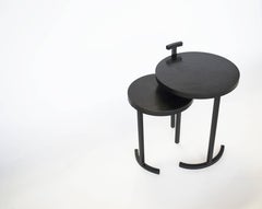 Nesting Side Table Set Modern Round Pair End Table Cast Blackened Waxed Steel