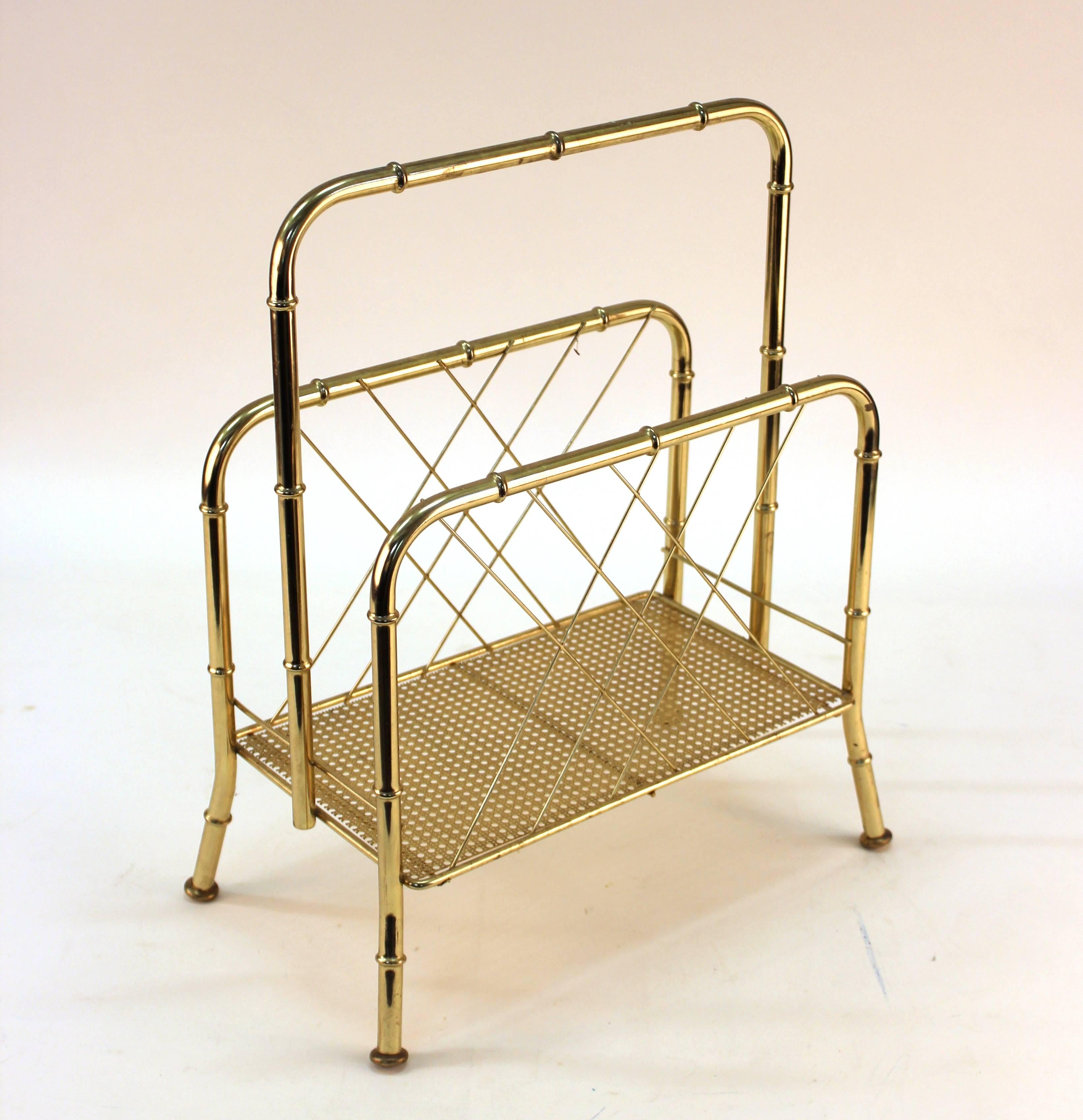 Nesting Tables and Magazine Stand Set with Faux Bamboo Design in Gilt Metal 1