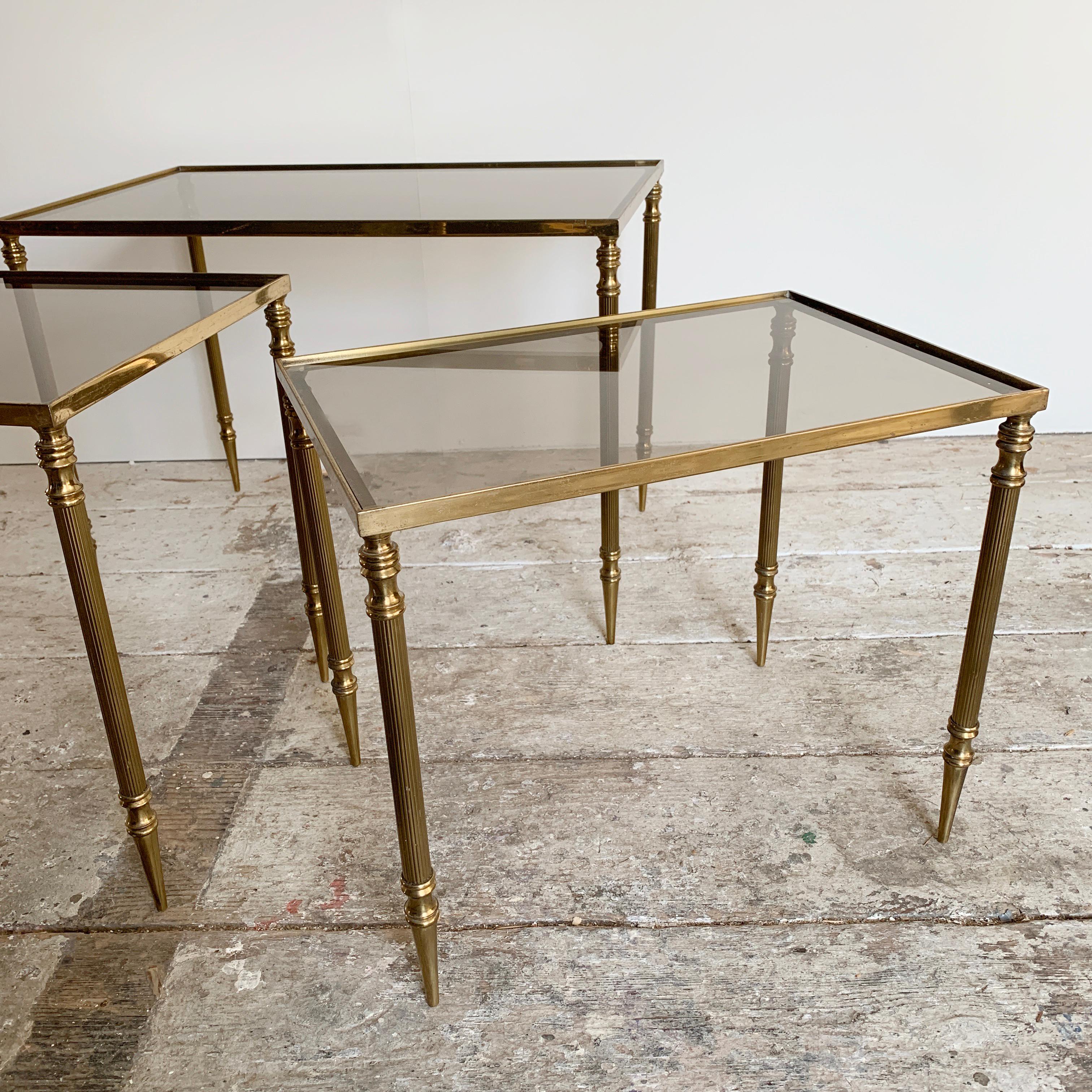 Brass Nesting Tables Attributed to Maison Jansen, circa 1940s