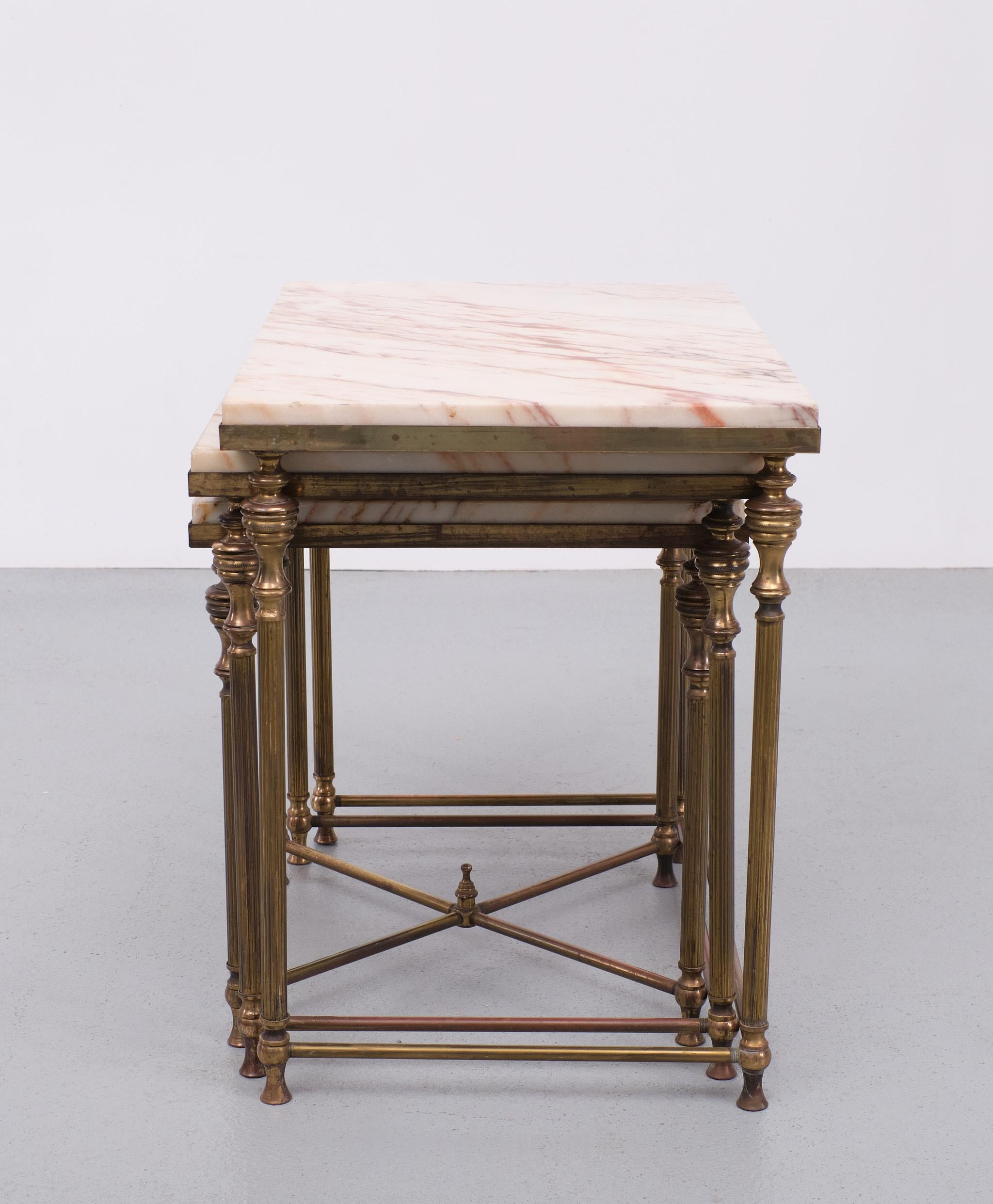 Nesting Tables Brass and Marble . 1950s France  For Sale 2