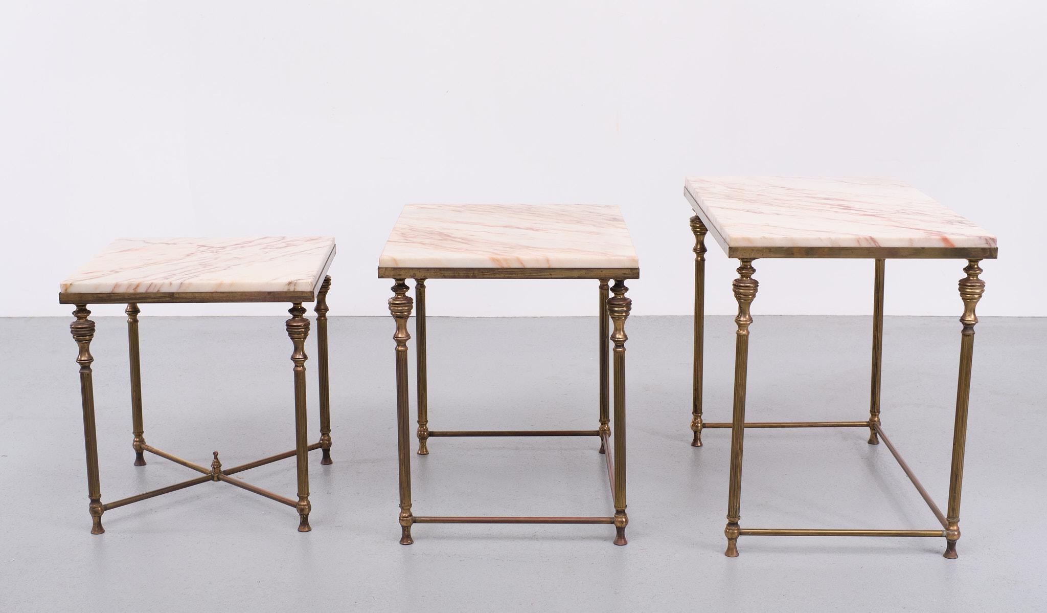Nesting Tables Brass and Marble . 1950s France  For Sale 3
