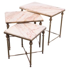 Vintage Nesting Tables Brass and Marble . 1950s France 