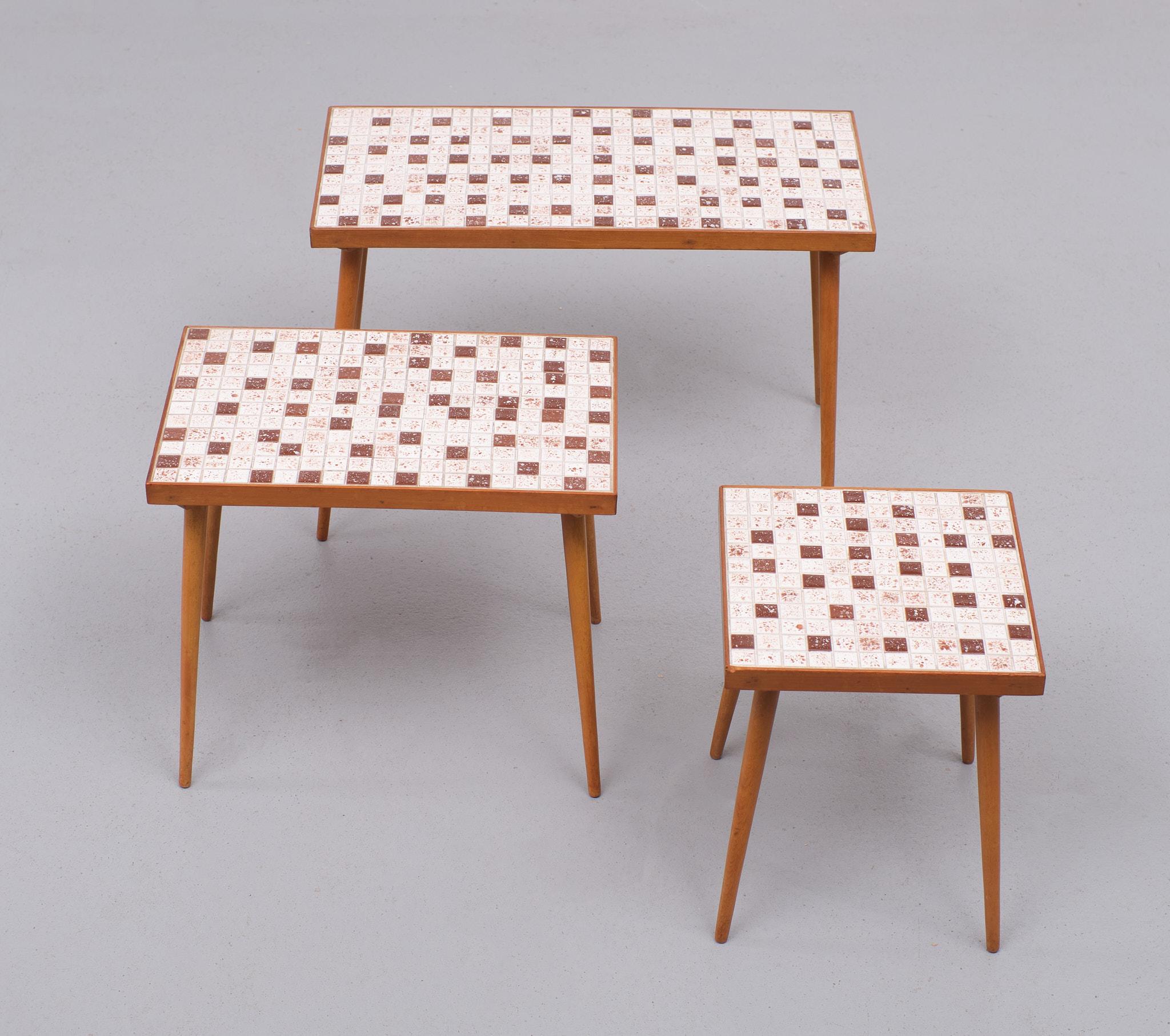 Mid-20th Century Nesting Tables Ceramic Mosaic Tiles. 1960s Holland For Sale