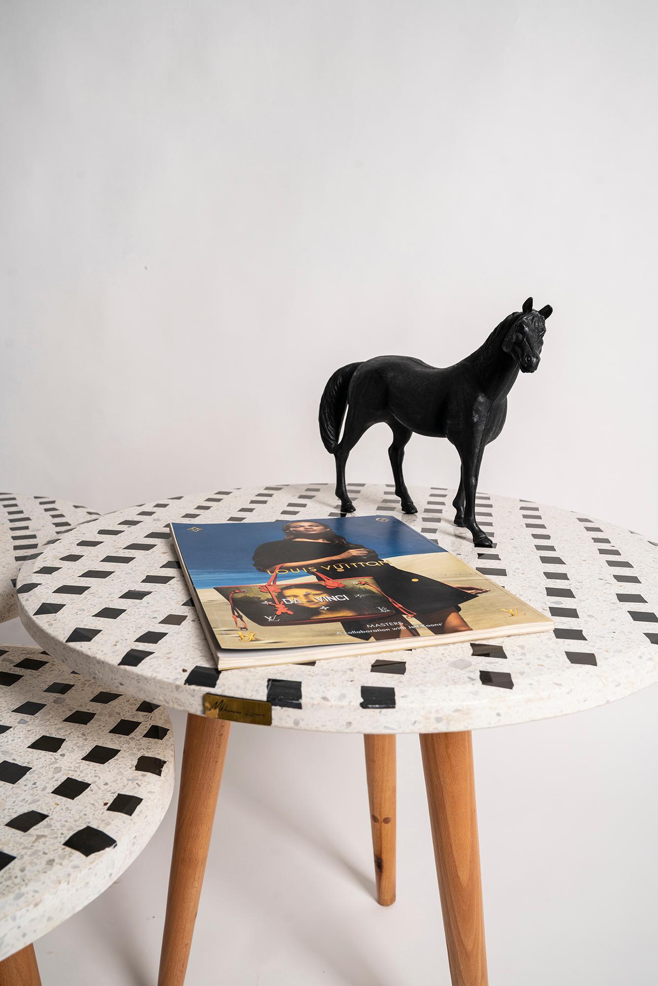Art Nouveau Nesting Tables CHIARA, terrazzo and wood  For Sale