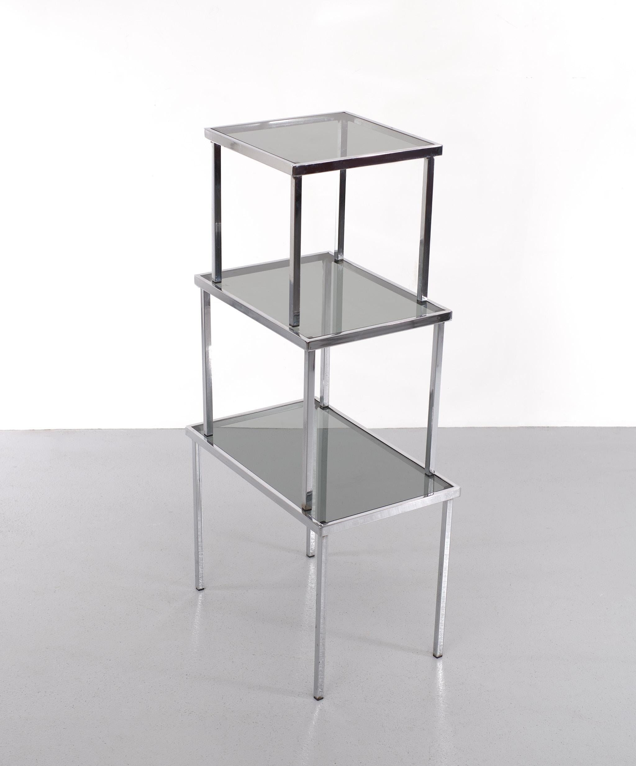 Late 20th Century Nesting Tables Chrome Frame Smoked Glass 1970s For Sale