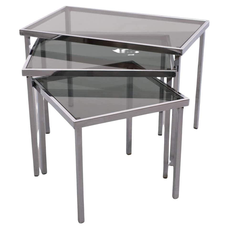 Gallotti and Radice Chrome Smoked Glass Nesting Tables 1980s Coffee ...
