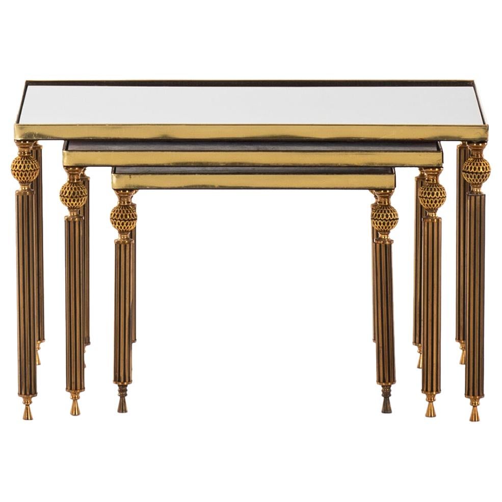 Nesting Tables in Brass and Glass Probably Produced in Italy