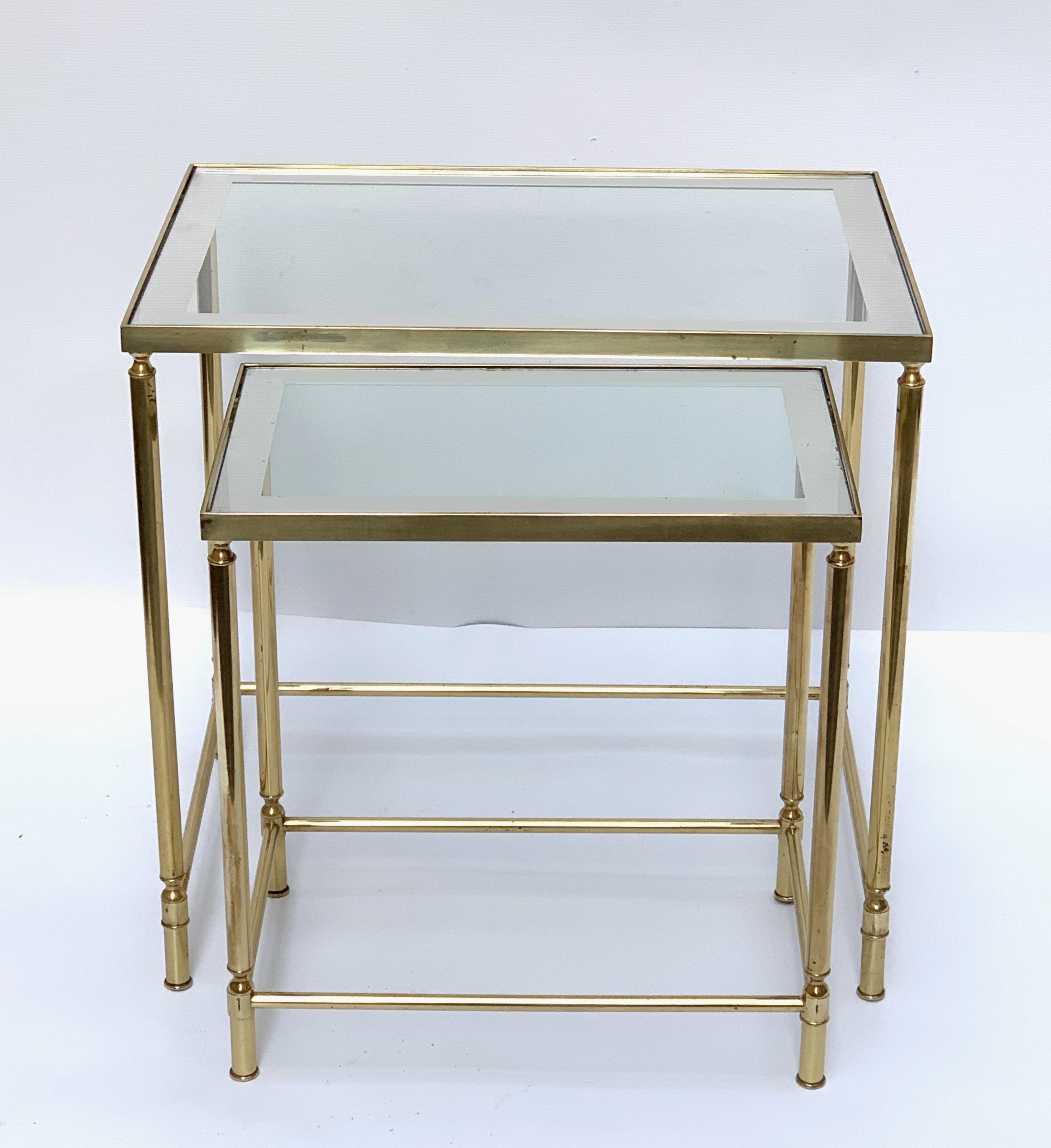 Nesting Tables in Brass and Mirrored Glass by Maison Jansen, France, 1970s 4