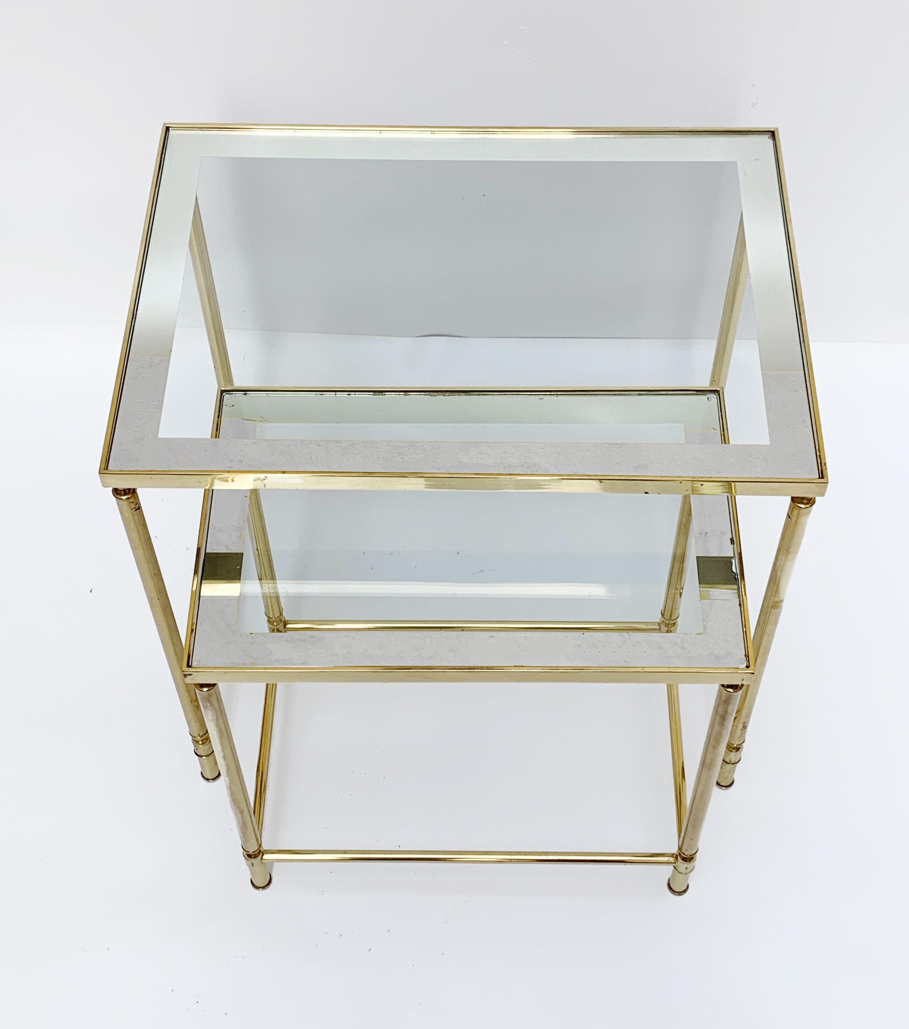 Nesting Tables in Brass and Mirrored Glass by Maison Jansen, France, 1970s 5