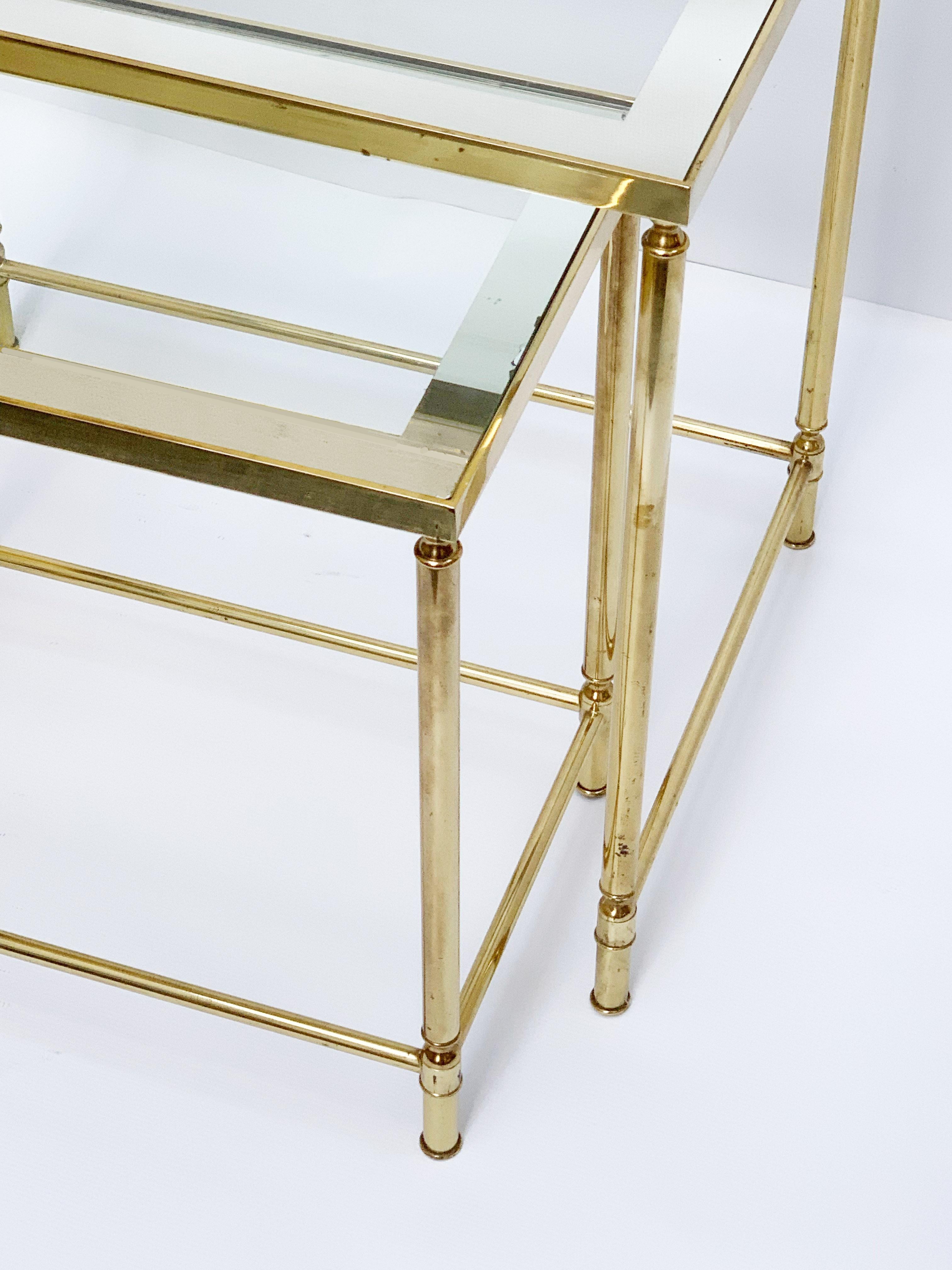 Nesting Tables in Brass and Mirrored Glass by Maison Jansen, France, 1970s 8