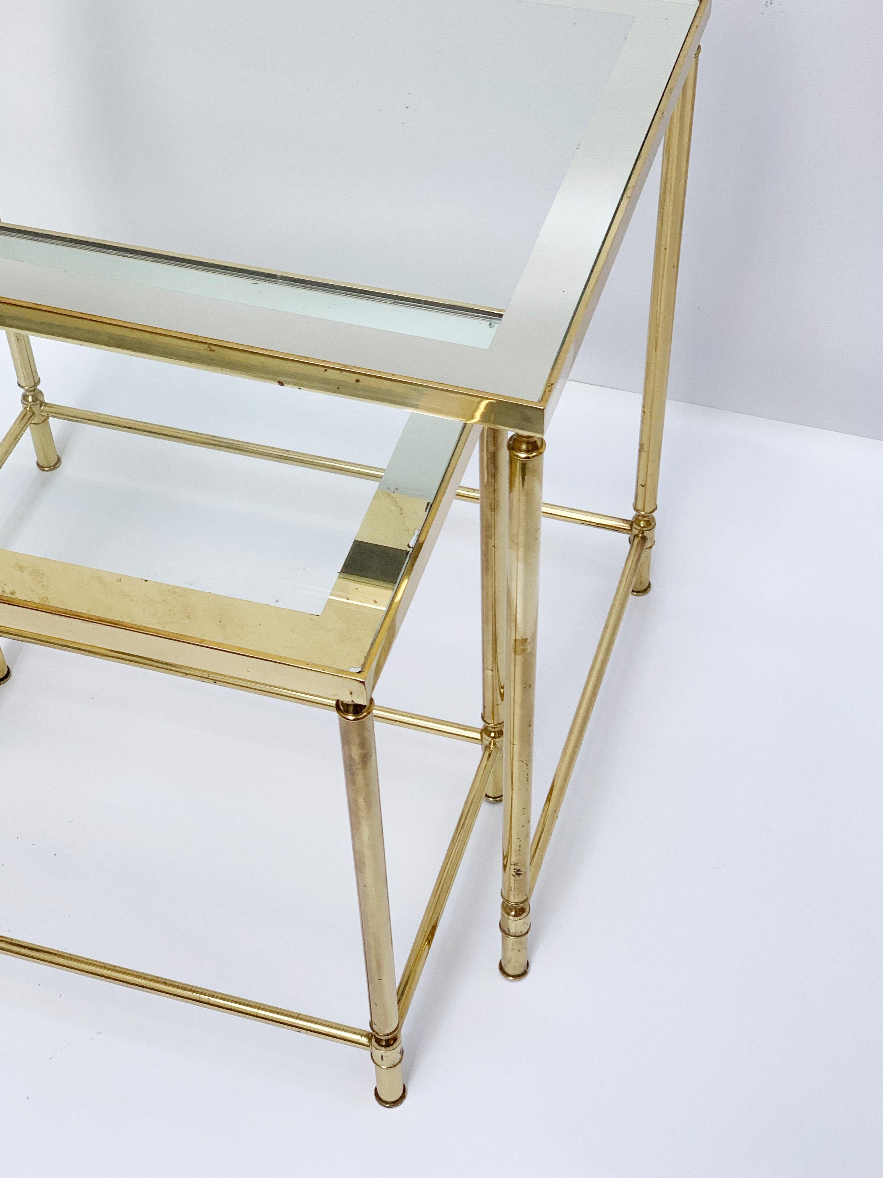 Mid-Century Modern Nesting Tables in Brass and Mirrored Glass by Maison Jansen, France, 1970s