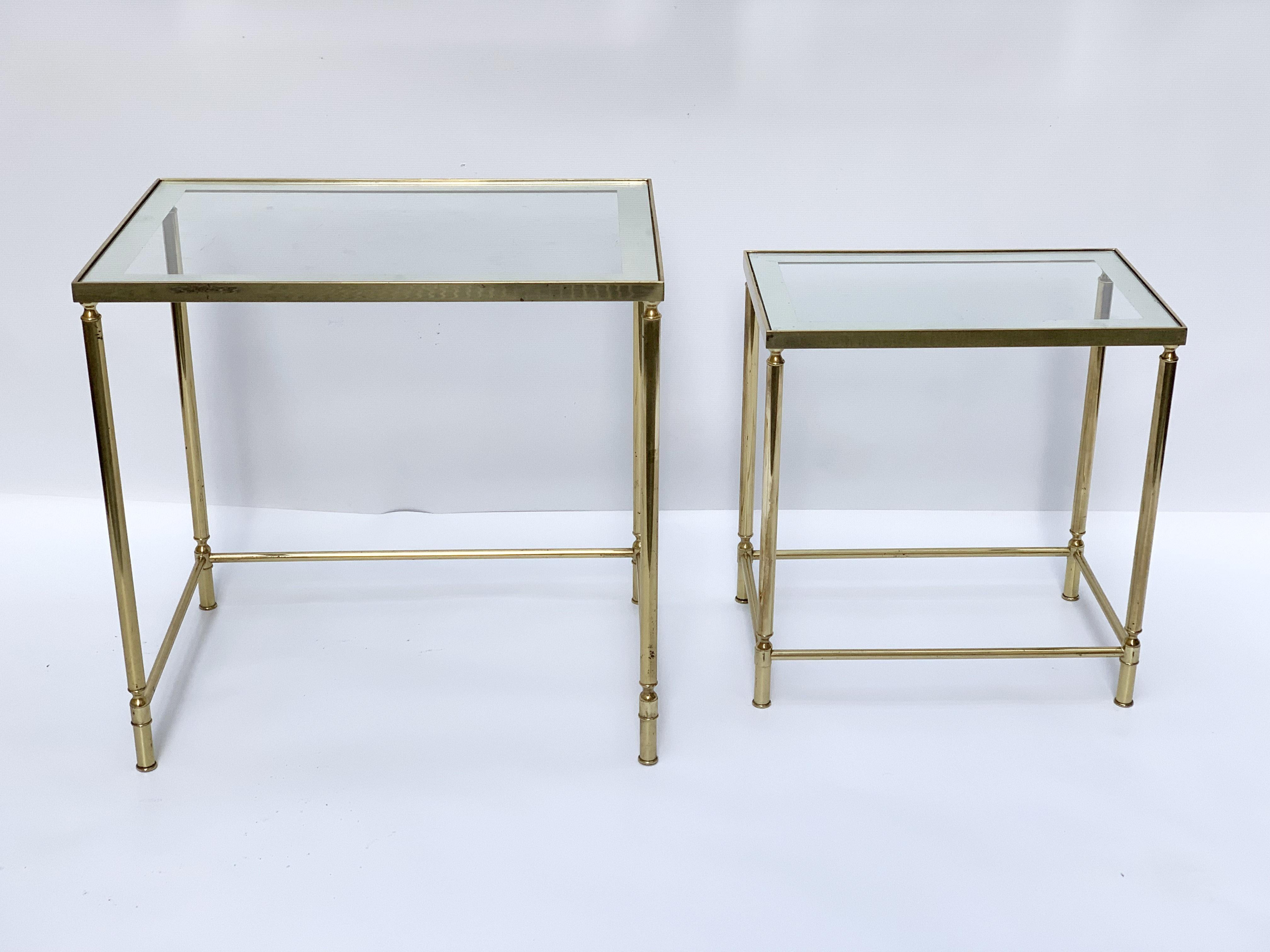 Nesting Tables in Brass and Mirrored Glass by Maison Jansen, France, 1970s 1