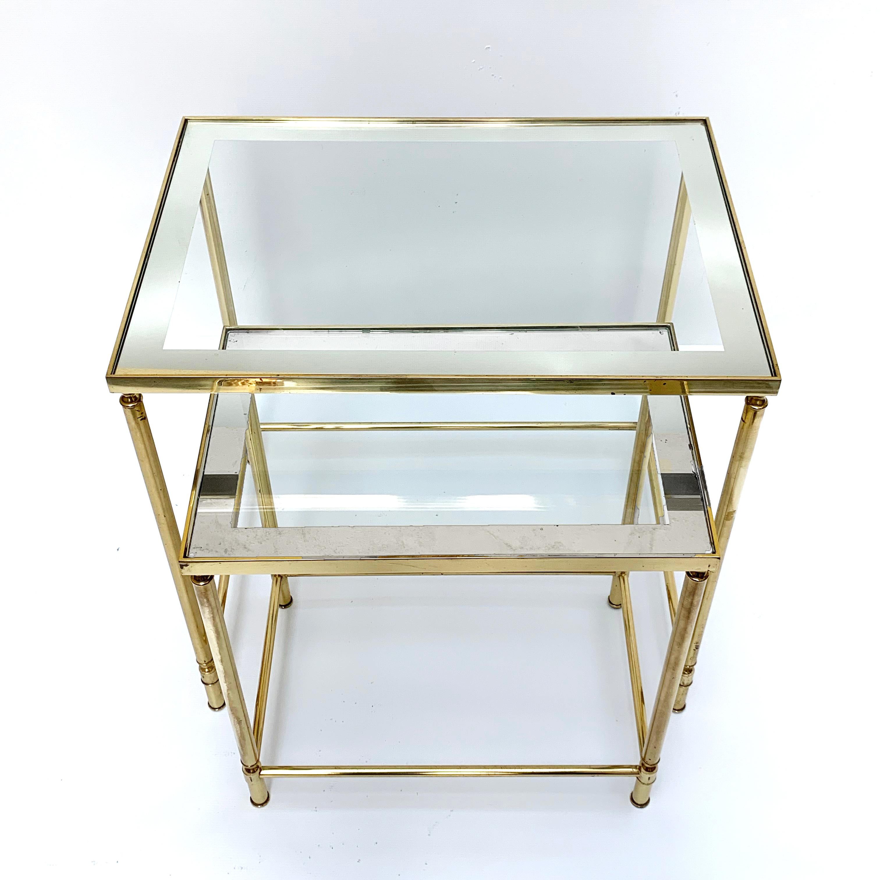 Nesting Tables in Brass and Mirrored Glass by Maison Jansen, France, 1970s 3
