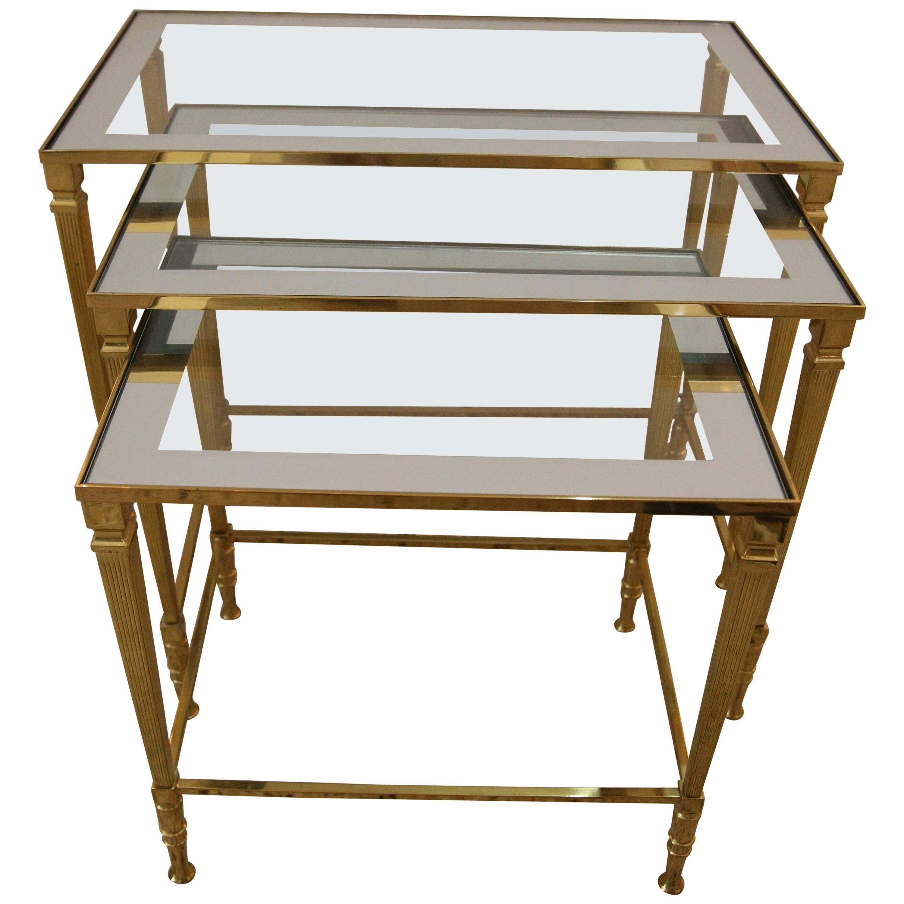  Nesting Tables in Brass, Glass and Mirror