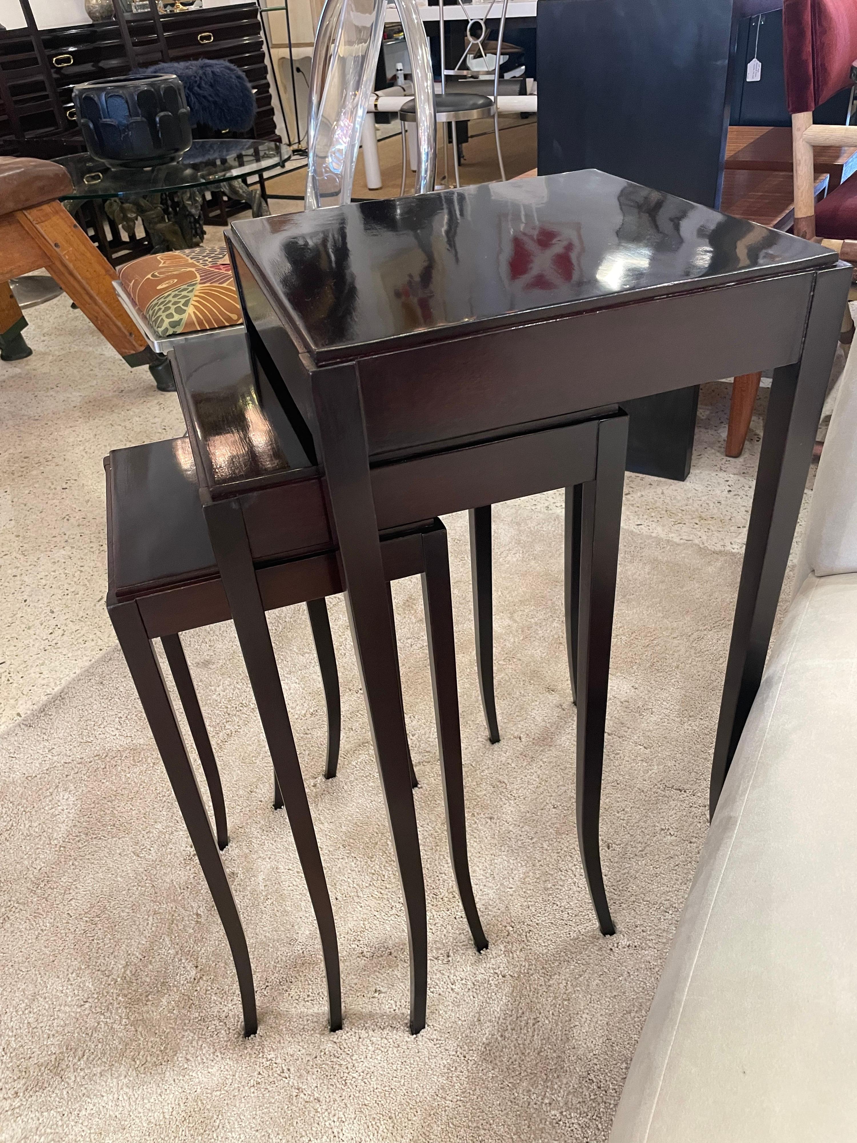 Art Deco Nesting Tables in Dark Mahogany for Baker Furniture, 3 in the Set For Sale