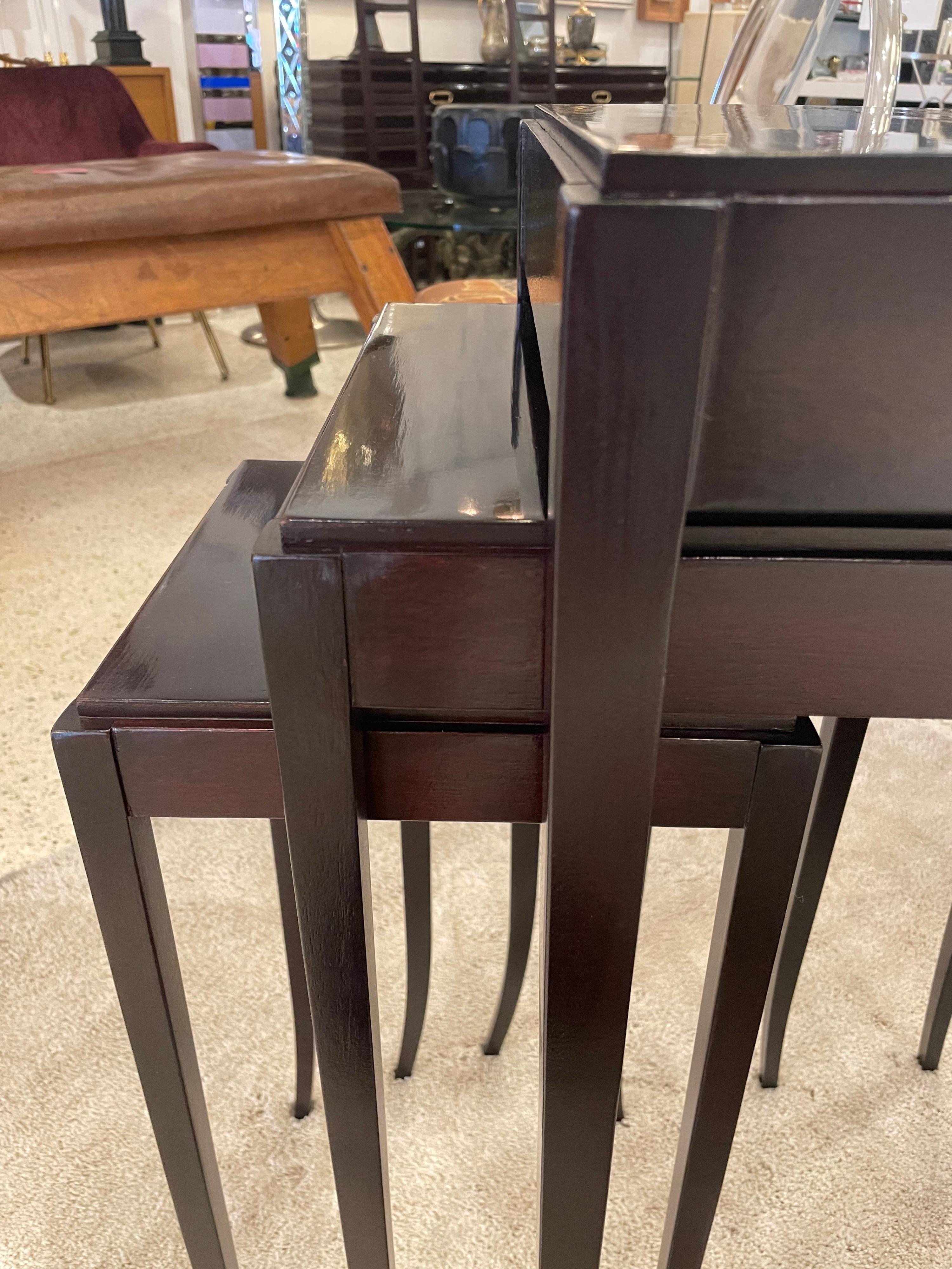 Ebonized Nesting Tables in Dark Mahogany for Baker Furniture, 3 in the Set For Sale