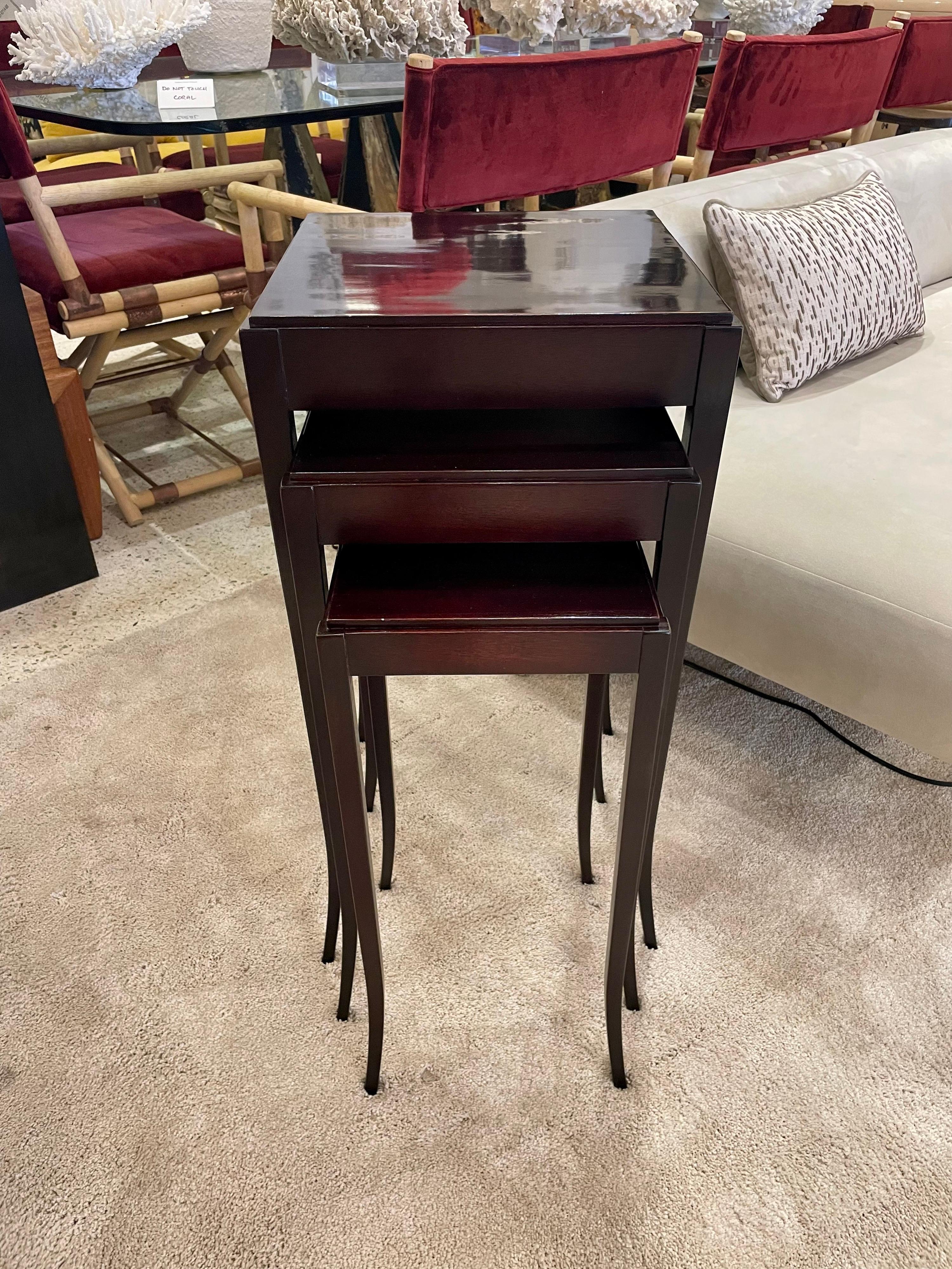 Nesting Tables in Dark Mahogany for Baker Furniture, 3 in the Set In Good Condition For Sale In East Hampton, NY