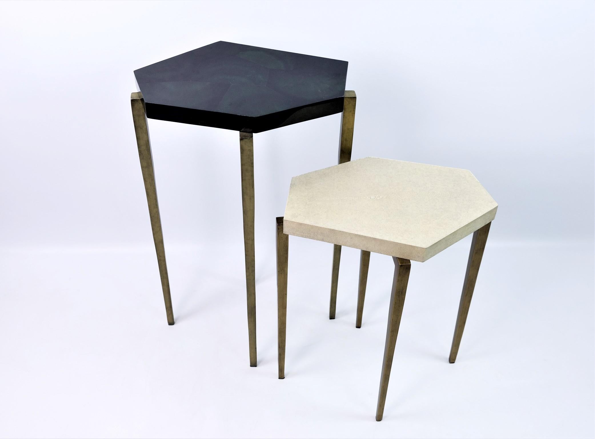 Futurist Nesting Tables in Natural Shagreen and Green Shell Marquetry by Ginger Brown