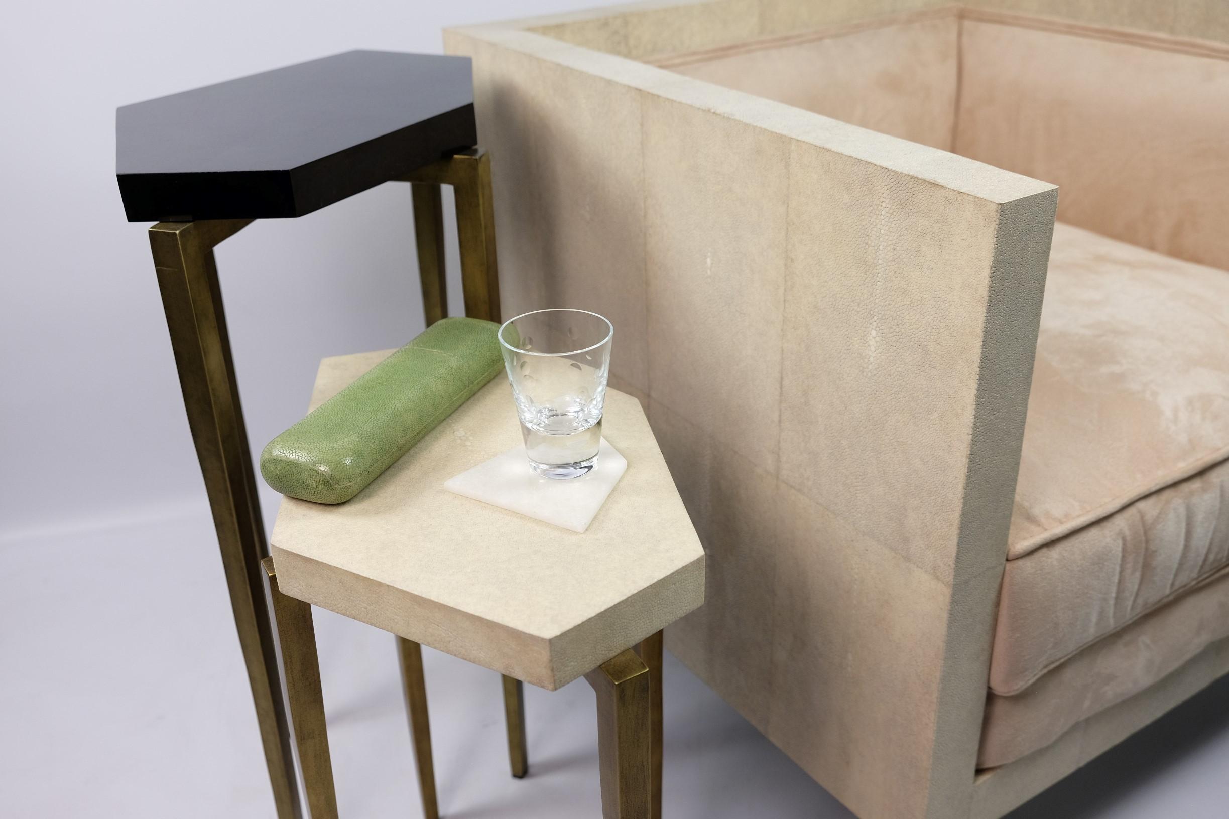 Hand-Crafted Nesting Tables in Natural Shagreen and Green Shell Marquetry by Ginger Brown