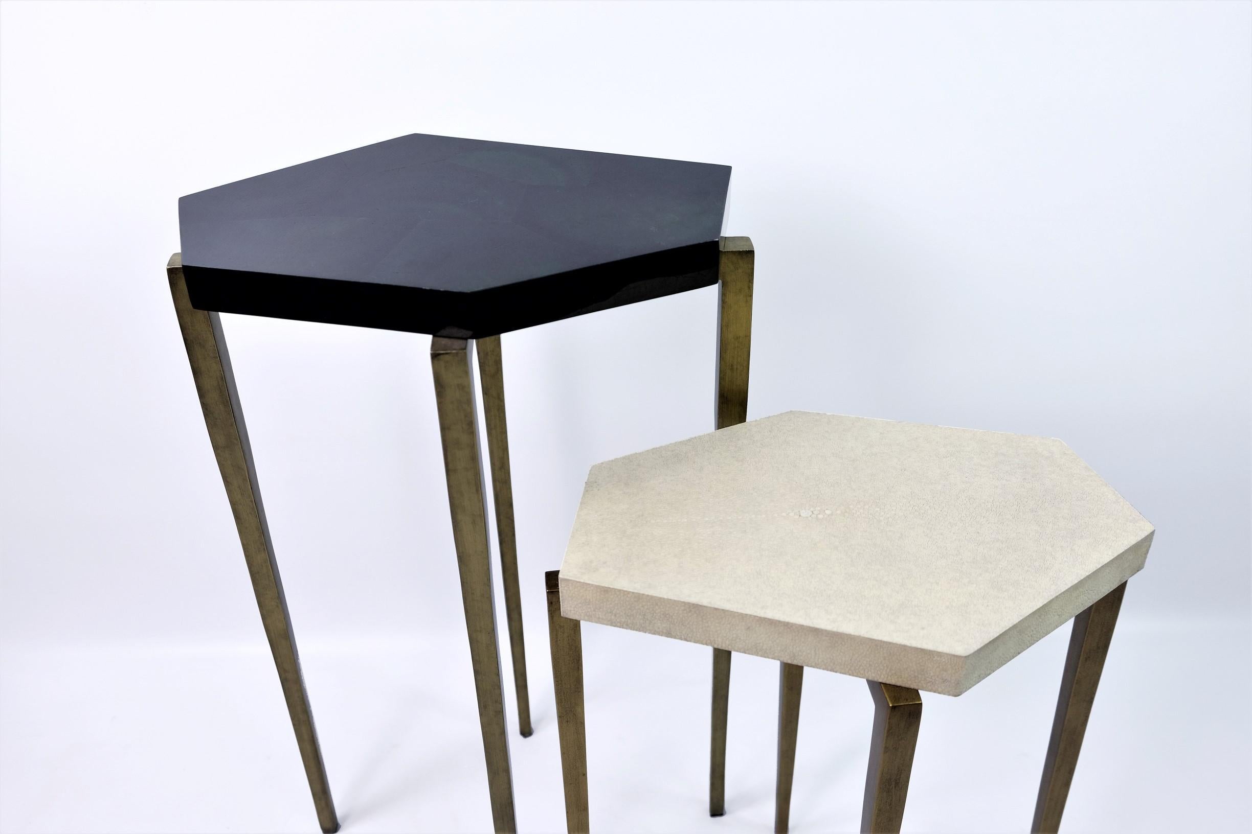 Nesting Tables in Natural Shagreen and Green Shell Marquetry by Ginger Brown 1