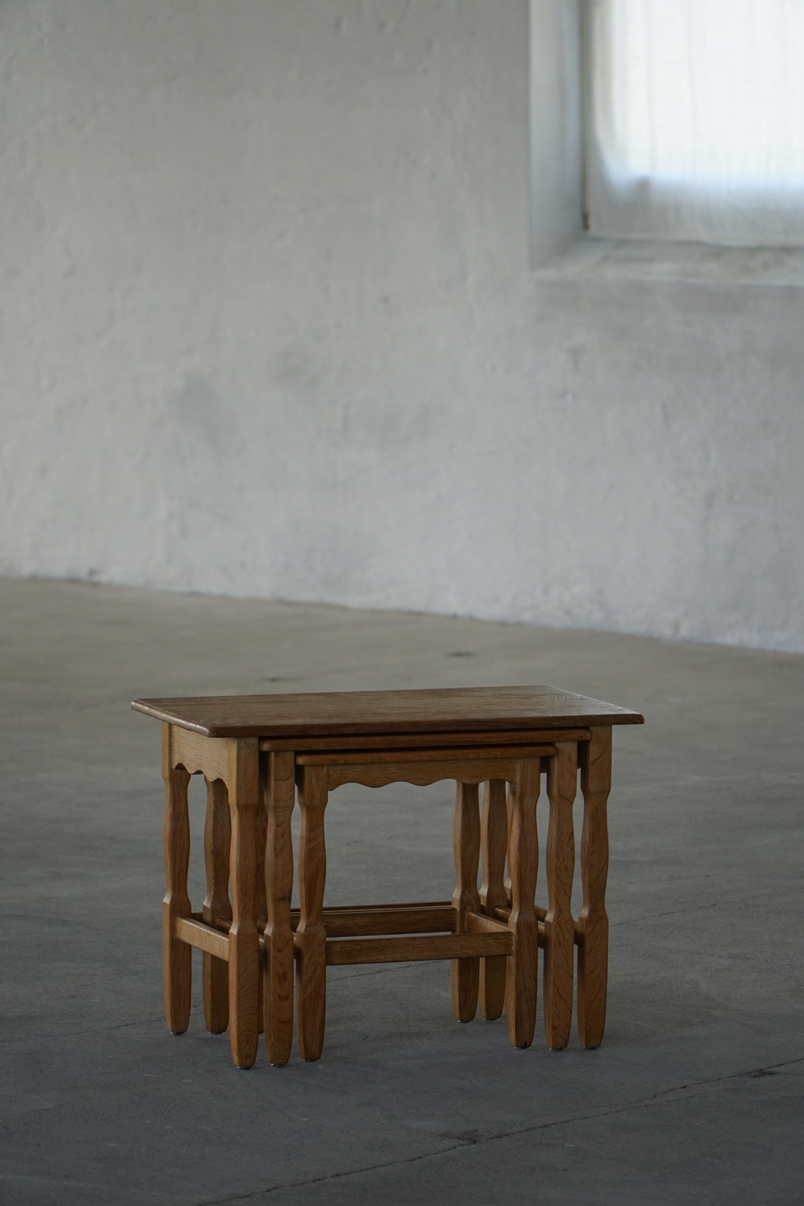 Brutalist Nesting Tables in Oak, Made by a Danish Cabinetmaker, Mid Century Modern, 1960s For Sale